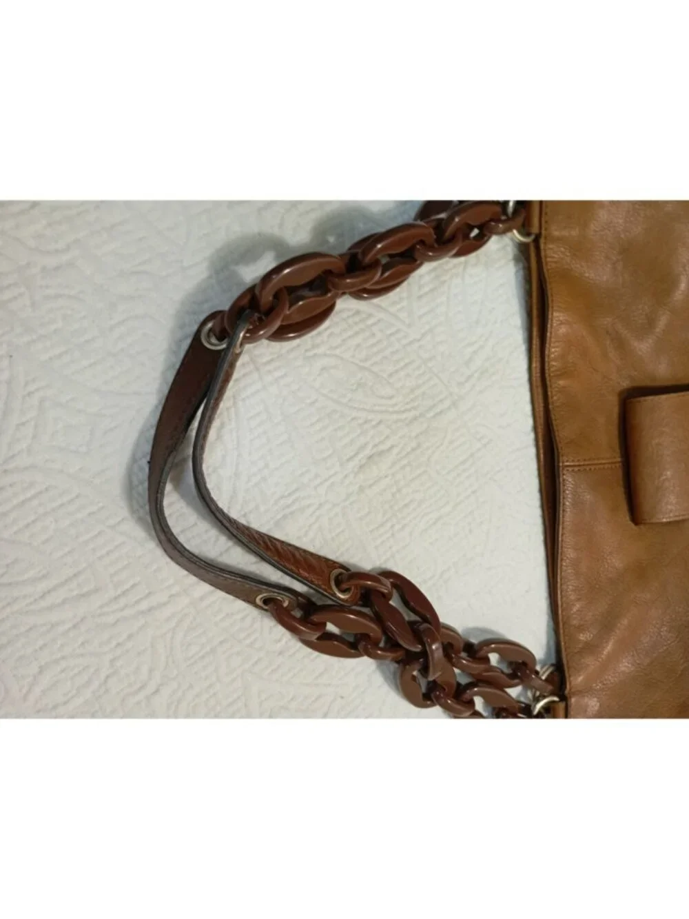 Banana Republic Brown Leather Chain Strap Tote Handbag Silver  Stylish Functiona